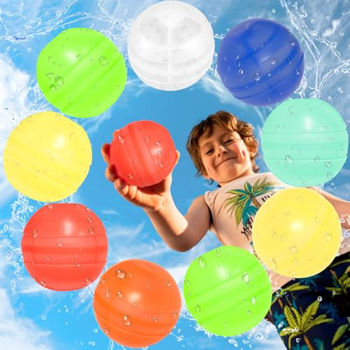 9 Stück Wasserbomben Wiederverwendbar, BOLWEO Silikon Wiederbefüllbare Wasserbomben Mit 1 Mesh Bag, Reusable Water Balloons, Wasserspielzeug Pool Spielzeug Strandspielzeug für Sommer, Pool