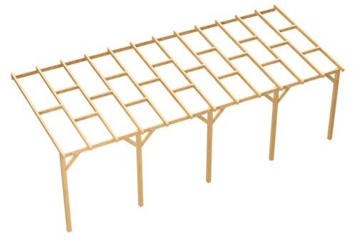 Wood&Play - Carport Überdachung oder Terrassenüberdachung, Einzelcarport aus Holz, Abstellplatz Holz Pavillon, wandseitig - aus langlebigem Kiefernholz - 300x736 cm