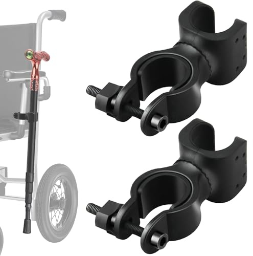 Lunhoo Gehstock-, Krücken- oder Gehstock-Halter für Rollstühle, Mobilitätsroller, Gehhilfen oder Rollatoren, Universal-Halterung, Zubehör für Gehstock- oder Gehstock-Benutzer, 2 Stück
