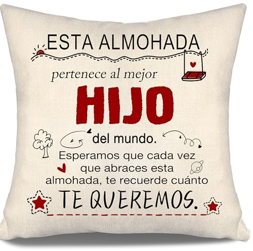 Aosumin Esperamos Que Cada Vez Que abraces Esta Almohada te recuerde cuánto te Queremos Fundas de Cojín para Hijo de Mamá Papá Cumpleaños Graduación Navidad Regalo Hijo Recordatorio (Hijo-b)