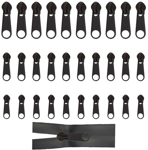 30pcs Curseurs de Fermeture Éclair,Curseur Fermeture Eclair Clipsable,Pour Veste, Manteau, Valise,Faciles À Utiliser Et Durable (3#*10+5#*10+8#*10，Noir)