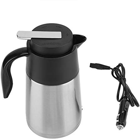 Fdit Car Heating Kettle, Stainless Steel Car Kettle Water Boiler, 1300ml Travel Electric Pot, 12V/24V Auto Adapter for Boiling Water, Coffee, Milk Powder (12V sedan)