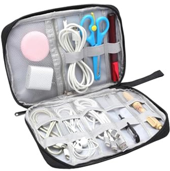 VOSSOT Sac de Rangement pour Accessoires Tech, Sac Câble Multifonctionnel Sac de Voyage Universel Électronique Cable Management pour Tablette Disque Dur Externe Chargeur Adaptateurs Câbles USB
