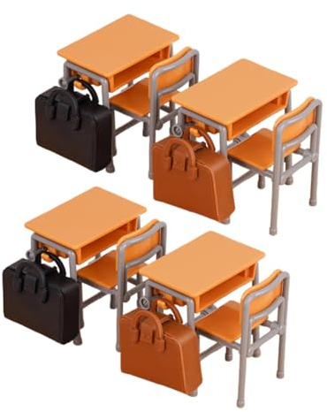 COOPHYA Set Mobilier Miniature École pour Maison de Poupée Bureaux Jaunes Chaises à Dos Accessoires Décoratifs et Jouets Éducatifs Portables