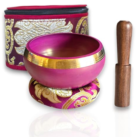 Purple 4 Inch Singing Bowl Set – Meaningful Valentine's Gift - Includes Mallet, Cushion & Gift Box for Calm & Relaxation - Made in Nepal