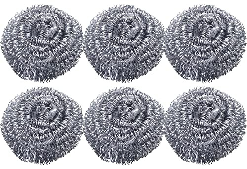 6 Pcs Stahlschwamm Topfreiniger, Topfreiniger Edelstahl Drahtwaschl, Edelstahl Schwamm Topfschwamm für schwer zu reinigende Topfkratzer Stahlwolle Schrubber wie Herde, Töpfe, Dunstabzugshauben usw