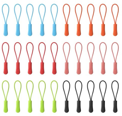 30 PCS Colorful Nylon Zipper Pull Replacement, Nylon Cord Zipper Tag Cord Extension Zippers Pulls Luggage Cords Replacement Pull Zippers Tags Strong Decorative Cords for Backpack Jackets Luggage