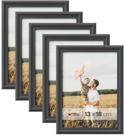 WOLTU Bilderrahmen 13x18, 3er set, Massivholz Fotorahmen mit Passepartout | Schwarz, Front aus PS-Platte, Posterrahmen zum vertikalen oder horizontalen Aufhängen und Aufstellen, Collage Wanddeko