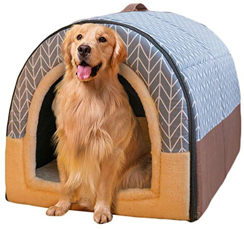 Groß Hundehütte Luxus Hundebett Winter Hundehöhle Gebogenes Dach Hund Zimmer Innen Haustier Haus Sofa Waschbar Alle Jahreszeiten,F,XXXL105*80 * 78cm