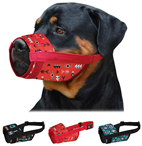 CollarDirect Maulkorb für Hunde – Verstellbarer, weicher, atmungsaktiver Mundschutz aus Tribal-Nylon für kleine, mittlere und große Hunde, Anti-Kauen, Bellen (L/XL)