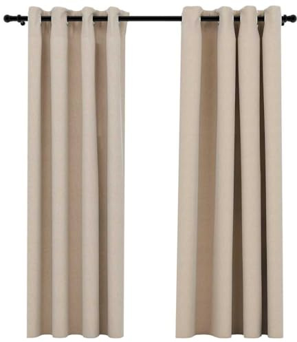 vidaXL 2X Verdunkelungsvorhang mit Ösen Leinenoptik Verdunkelungsvorhang Kräuselband Thermo Gardine Blickdicht Vorhänge Beige 140x175cm