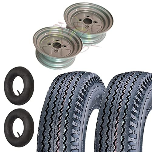 ECOVELO COMPATIBILE CON 2 PNEUMATICI 4.00-10 + CERCHI 10 ATTACCO FIAT + CAMERE D’ARIA PER RUOTE CARRELLO RIMORCHIO APPENDICE 4.00/4.50-10
