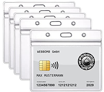 5x Ausweishülle ZIP Kartenhalter flexibel & wasserdicht 0,80mm stark horizontal für 1-2 Ausweise Karten Schutzhülle ID-Kartenhalter für Namensschilder und Ausweise transparent