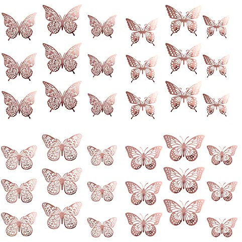 48 Pezzi Farfalla Cupcake Topper Decorazioni, VEGCOO Topper Torta di Compleanno Decorazione da Parete, Farfalla Dessert Topper per Feste di Famiglia, Baby Shower, Anniversario di Matrimonio