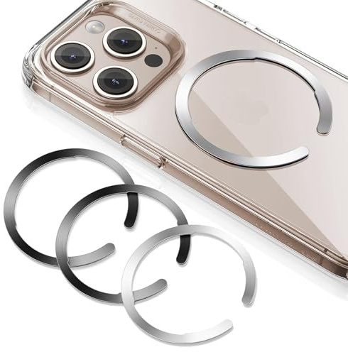 ESR für MagSafe Ring Aufkleber, 4 Stück Metallring für Handyhülle, Universal MagSafe Sticker für iPhone 17/16/16e/15/14/13/12/11, Google Pixel 10,Galaxy S24/S23 und mehr, Schwarz und Silber