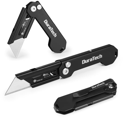 DURATECH 2-Pack Folding Utility Knife, Mini Box Cutter with Safety Axis Lock, Belt Clip, Quick-change Blade Mechanism, Full Stainless Steel Body and SK5 Sharp Blade, EDC Pocket Knife Gifts for Men