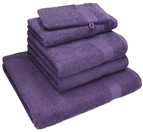 Betz 5 pezzi set di asciugamani NICE Pack 100% cotone 1 asciugamano per la doccia 2 asciugamani per le mani 1 asciugamano per gli ospiti 1 guanto da bagno (lilla)