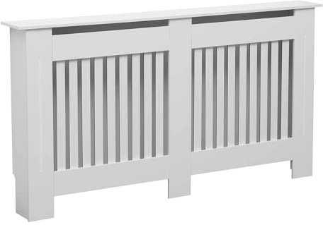 Oypla Large White Wooden Slatted Grill Radiator Cover MDF Cabinet