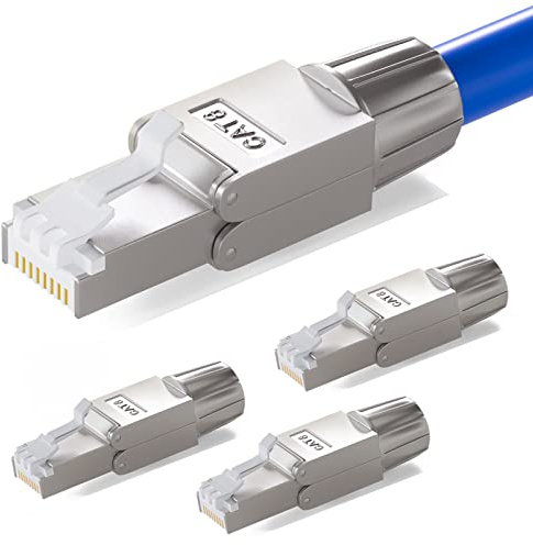 hb-digital 4X CAT8 RJ-45 Netzwerkstecker auf Schneidklemme (LSA) inkl. Montageanleitung vergoldete Kontakte LAN Gigabit Connector werkzeuglos Crimpen für Verlegekabel CAT8 CAT7 CAT6a Internet STP