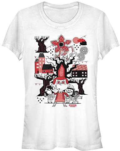 Stranger Things Dam röd svart kortärmad t-shirt, vit, XL, Vit, XL