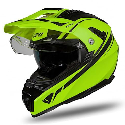 casco enduro stradale Ufo Aries doppia visiera trasparente grande fumè piccola Dual Off Road (M)