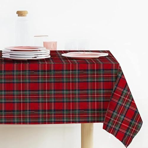 Lovely Home Tovaglia Natalina di Natale Rettangolare Tessuto Tinto Filo Lurex Tartan Prodotta In Italia, Tovaglia Natalizia Made In Italy, Fantasia Scozzese (140x180, Rosso)