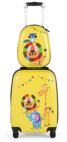 RELAX4LIFE Juego de 2 Maletas para Niños con 4 Ruedas Giratorias, Maleta de Viaje Infantil con Mango Ajustable, Doble Cremallera y Película de PC, Regalo para Niños (Modelo 5)