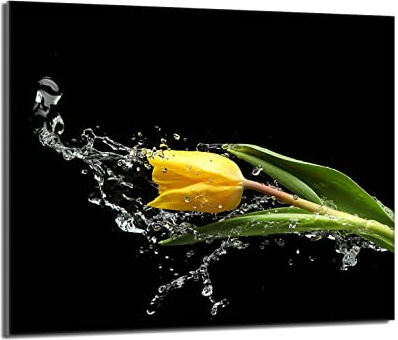 DarHaus Placa protectora de vitrocerámica 60 x 52 cm 1 pieza cocina eléctrica universal para inducción protección contra salpicaduras tabla de cortar de vidrio templado como decoración, TULIPÁN