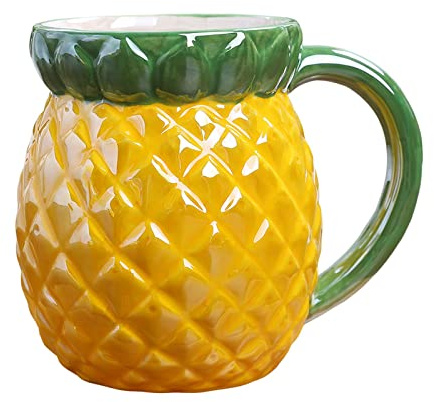 Cute Coffee Morning Cup Tea with Handle Hot or Cold Drinks Juice Water Cup Mug for Party Office Holidays, Pineapple