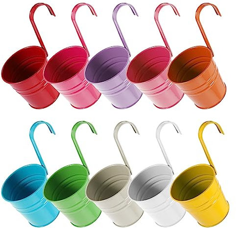 Torribaly 10 Stück Hängender Blumentopf, Metall Blumentopf Hängend, blumentopf aufhängen, Blumenkästen Balkon Hängetöpfe mit Ablaufloch für Balkon, Garten, Wand und Zaun Geeignet(10x10x8cm)