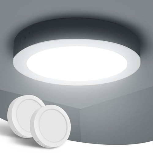 12W LED Ceiling Lights, Aigostar 1350LM LED Light Fittings Ceiling 6500K 2 Pack, Round Kitchen Lights Ceiling113W Equivalent, Flush Ceiling Light for Bedroom, Utility Room, Porch, Hallway, Living Room