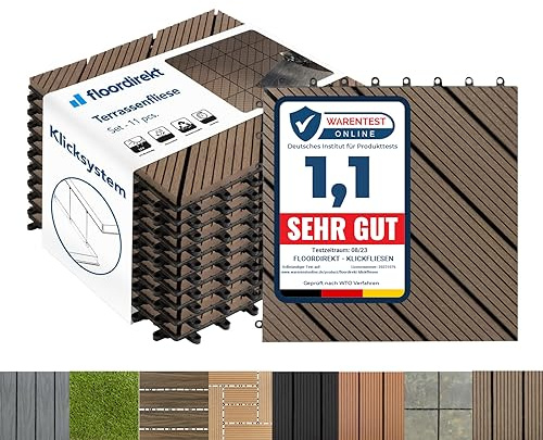 Floordirekt || Royal | Caillebotis Emboîtables | Qualité Supérieure Résistant aux intempéries | Idéales Sol Extérieur, Terrasse, Balcon | 1m² | 30x30cm, Marron foncé Diagonal