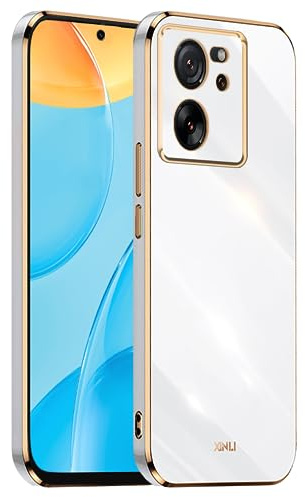 EASSGU Marco Electrochapado Funda para Xiaomi MI 13T / Xiaomi MI 13T Pro (6.67 Inches) Carcasa Protectora de Color de Silicona TPU Suave - Blanco