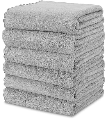 kimteny Kitchen Cloth Dish Towels, 13x28 Inches Premium Dishcloths, Super Absorbent Coral Velvet Microfiber Cleaning Cloths, Fast Drying Rags for Washing Dishes (13x28-6 Pack, Grey)