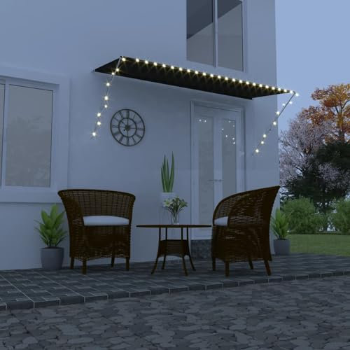 Camerina Einziehbare Markise mit LED 350×150 cm Anthrazit Balkonmarkise Fallarmmarkise Fenstermarkise
