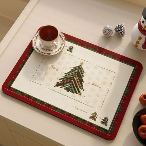 Abtropfmatte für die Küche, weihnachtliche Muster, saugfähige Abtropfmatte, Kaffeemaschine, Isolierpad, Kieselgur, schnell trocknend, Spülbeckenmatte für Küchendekoration (40 x 50 cm, Stil 4)