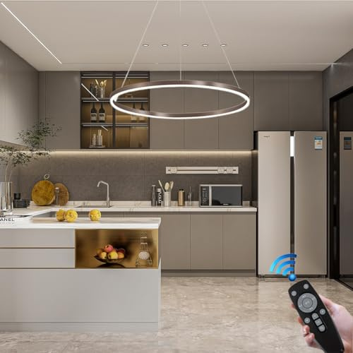 RuiRfh Pendelleuchte moderner LED Kronleuchter 1 Ring runde Tischlampe dimmbare Aluminium Hängelampe Einbauleuchte mit Fernbedienung geeignet für Wohnzimmer Esszimmer Schlafzimmer Büro Hotel Deckenleu