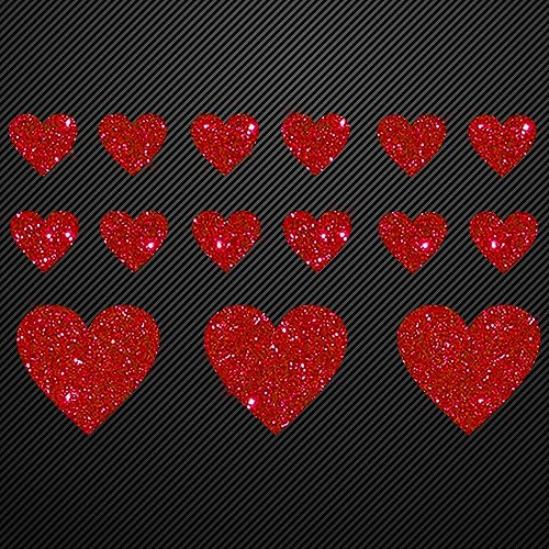 Glitzerdeals Glitzer Set 15 Herzen in Glitzer rot Aufbügler für Textilien Karneval Kostüm Bügelflicken Fasching Patch zum Aufbügeln