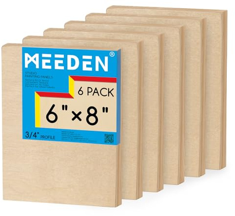 MEEDEN Unfinished Wood Canvas Board: 3/4” Deep 6x8” Wooden Canvas Panel Pack of 6 - Blank Cradled Wood Art Board for Painting | 3/4 Deep Wooden Panel Board, Blank Cradled Wood Art Board for Painting - Rectangle