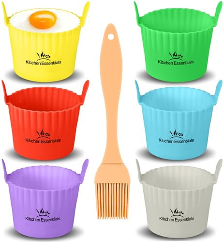 Air Fryer Baking Ramekins – Premium Food-Grade Silicone Mould Cups – Easy Release Nonstick Bakeware Set, 6-Pack for Eggs, Muffins, Cupcakes, Puddings, Tarts, Custards, and More!