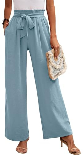 MorFansi Femme Pantalon Jambe Large Haute Taille Elastique Été Jogging Confortable Pantalons Fluide Décontracté Pants de Plage avec Poches