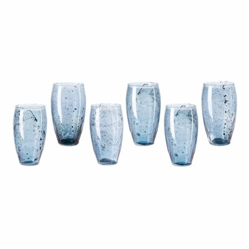 LOBERON Glas 6er Set Kampala, mundgeblasen, mit eingearbeiteten Partikeln, große Füllmenge, Tischaccessoires, Wassergläser, blau/grau