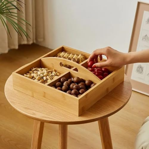 Scatola di frutta secca, vassoio da portata diviso con 4 scomparti a griglia, scatola di immagazzinaggio di frutta secca in legno, vassoio da portata delicato per snack