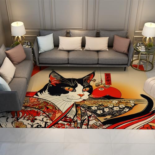 HOBBOY Japanischer Stil Wurf Teppich Anime Cartoon Katze Bereich Teppiche Waschbare Eingangstür Matte für Wohnzimmer Schlafzimmer Kinderzimmer Dekor Teppich 180 x 300 cm