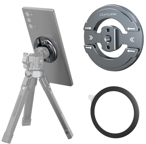Leaplumin Magnetic Phone Tripod Mount Adapter with Adhesive Magnetic Ring | Phone Magnet Sticker with 1/4” Screw Hole, Cold Shoe Design for Ball Head/Tripod & Microphone with Hot Shoe Connector