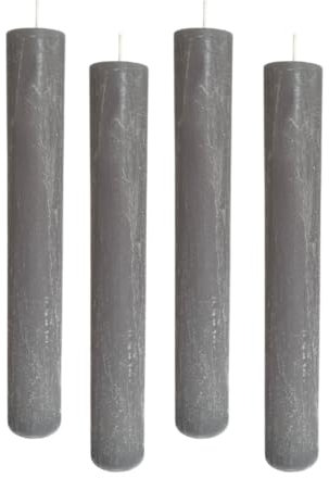Paquete de 4 velas rústicas, 24 cm de alto, 3,4 cm de diámetro, 24 horas de combustión, velas gruesas, velas de iglesia, color gris