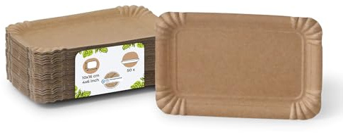 BIOZOYG 50 Pappteller eckig braun 10x16 cm | Nachhaltig, Robust & Recyclebar | Einwegteller für Geburtstage, Grillfeiern & Partys | Nachhaltige Forstwirtschaft | Disposable Plates
