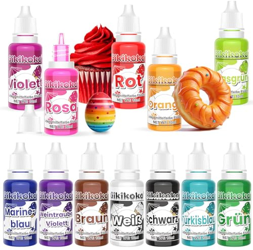 Karamellfärg – Högkoncentrerad flytande karamellfärg, 12 färger karamellfärg för bakning, florsocker, macarons, smörkräm, glasyr, slime – 10 ml