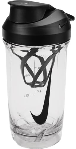 NIKE TR Recharge Shaker Bottle 16oz 473 ml Shaker Trinkflasche Protein Shaker Fitness Training, Clear/Black/Black/Black
