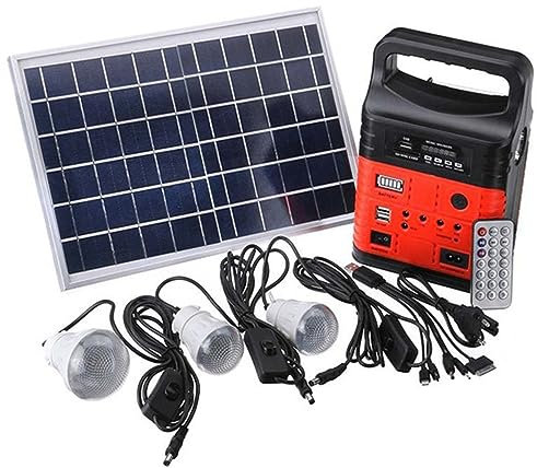 NBGPPDW Solar Power System Home, Portable Solar Home System Kit DC Power10W Generator Solar Lighting System Home Solar Mobile Light System(Red)